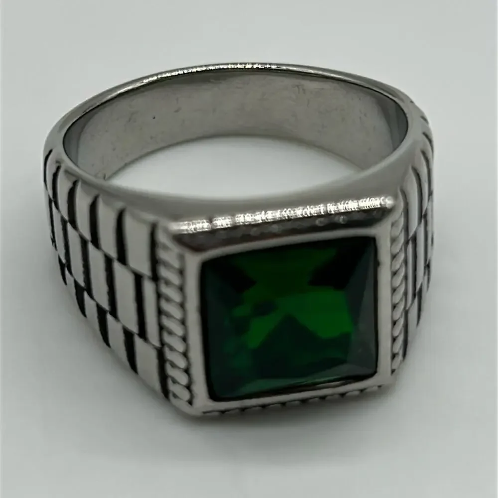 Green Cubic Zirconia Handmade Men's Ring Size 12.5 NWT